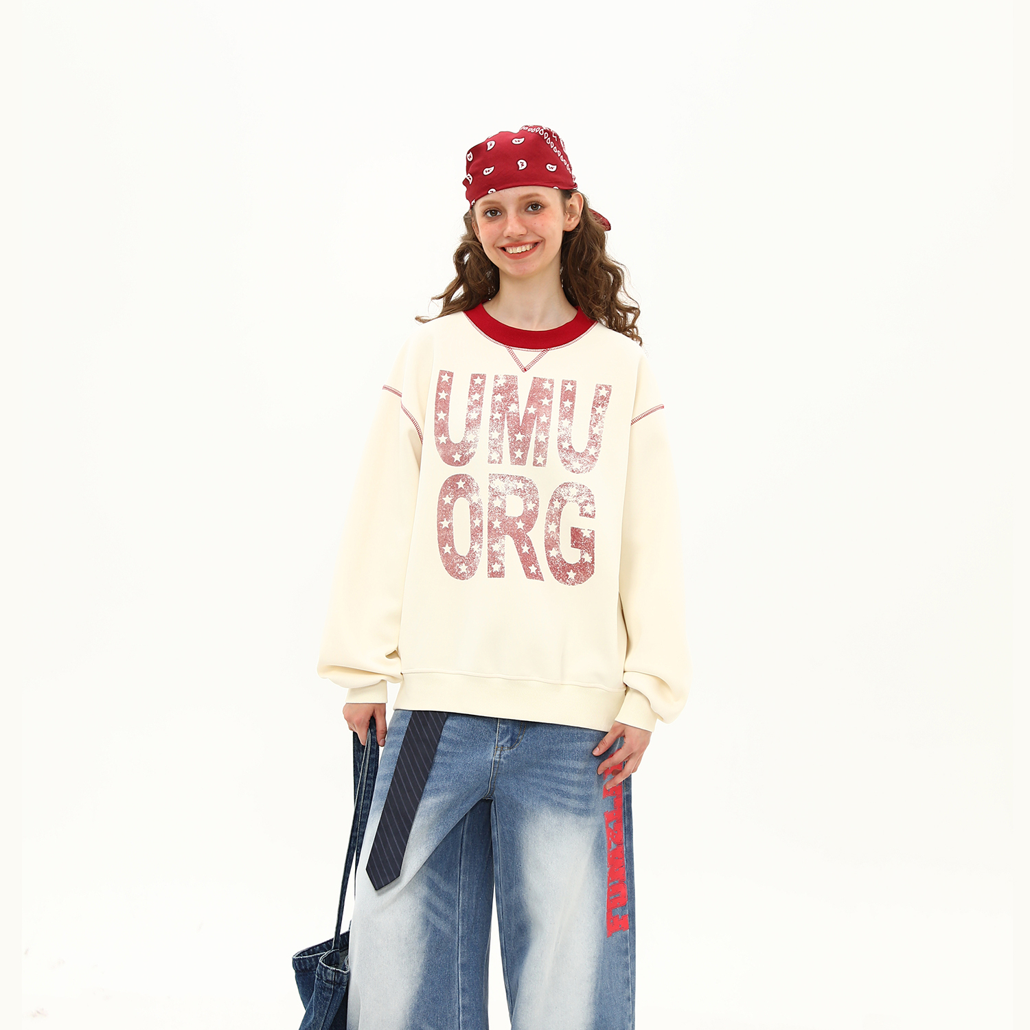 美式復古字母印花圓領撞色套頭衛衣女早秋新款百搭上衣