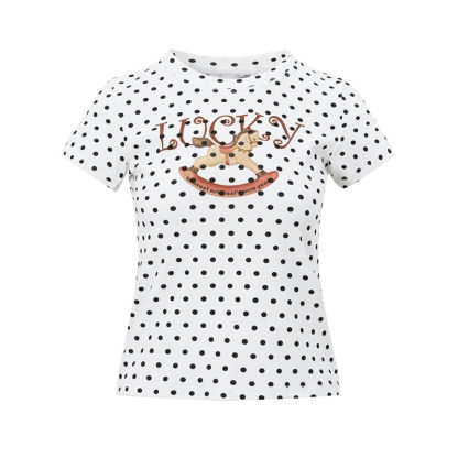 正肩T恤女美式復古辣妹波點短袖夏季短款收腰顯瘦上衣