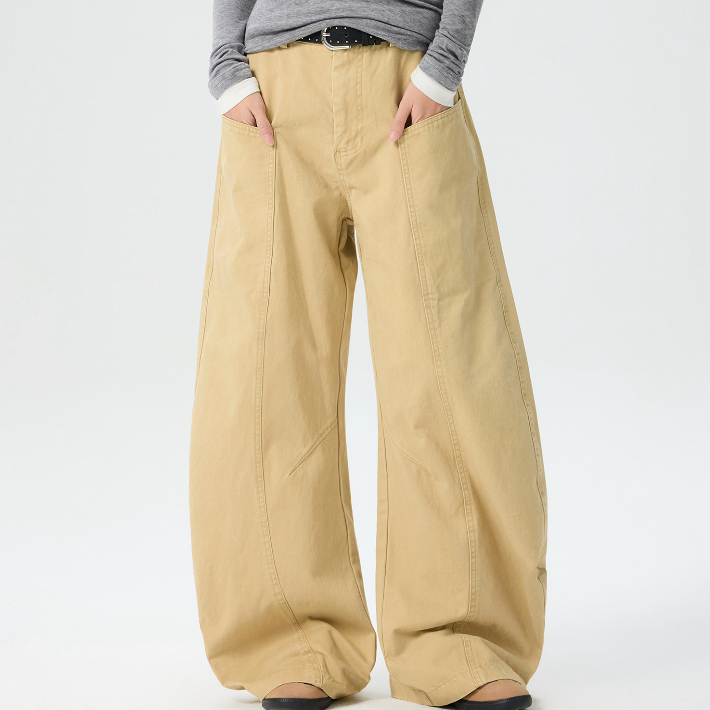 美式復古解構設計感廓形彎刀褲女寬鬆闊腿潮牌工裝褲子