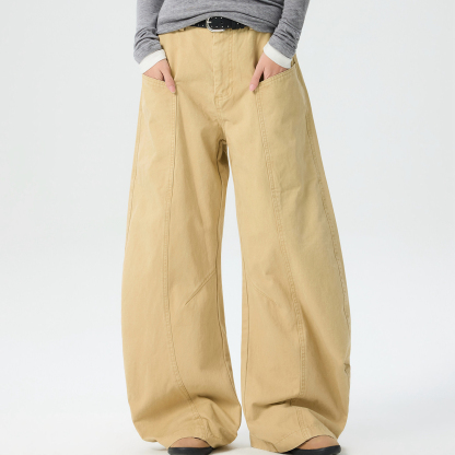 美式復古解構設計感廓形彎刀褲女寬鬆闊腿潮牌工裝褲子