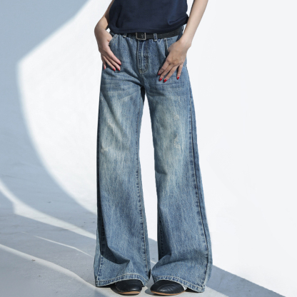 美式復古微喇牛仔褲女2025新款闊腿褲顯瘦褲子直筒褲