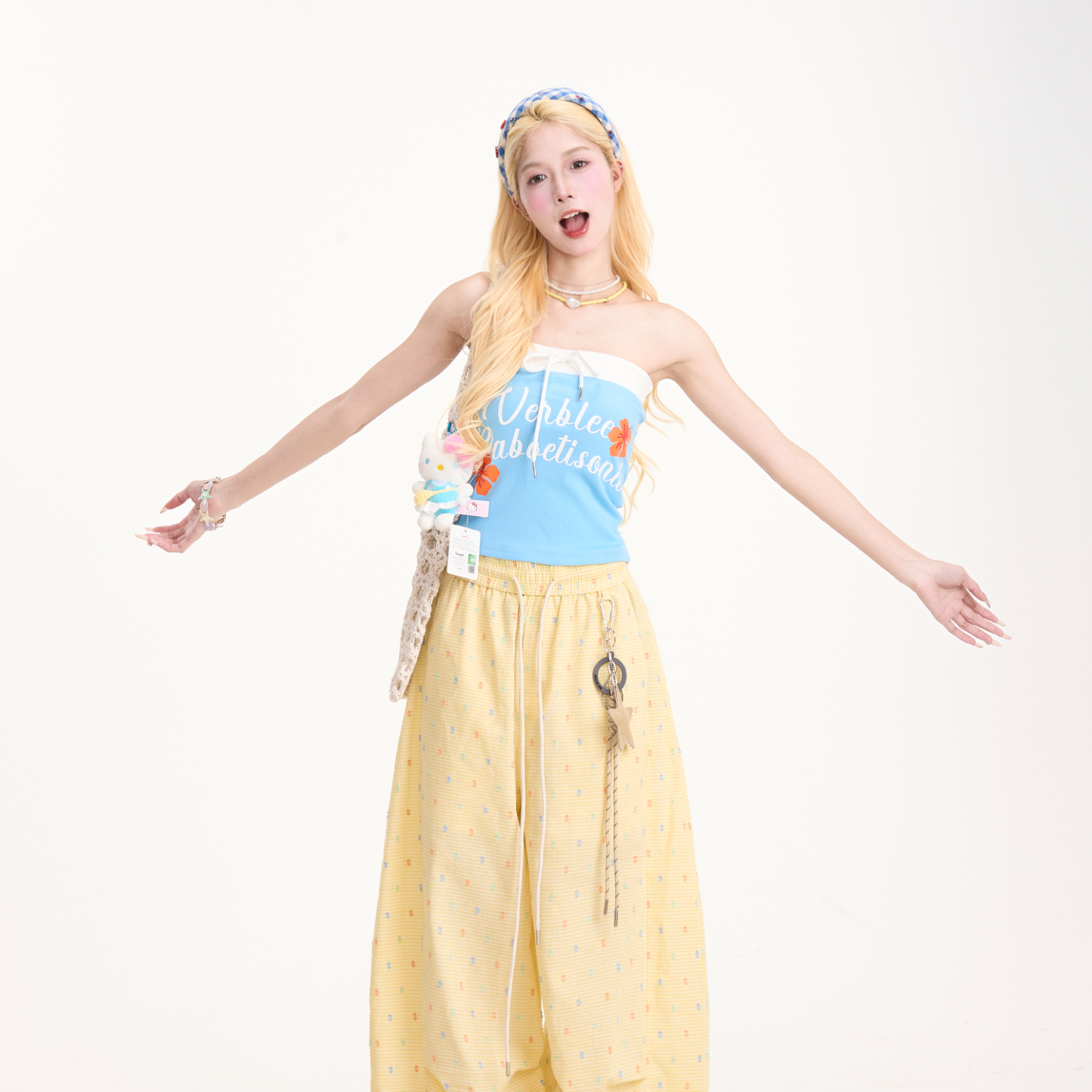 多巴胺字母印花抹胸背心女復古辣妹短款修身無袖t恤上衣