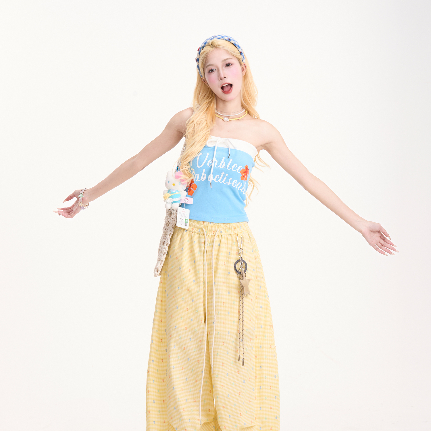 多巴胺字母印花抹胸背心女復古辣妹短款修身無袖t恤上衣