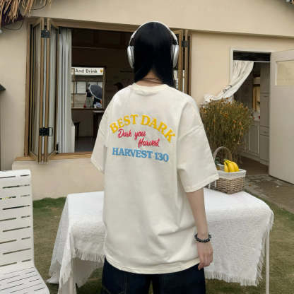 美式植絨字母印花短袖寬鬆夏季T恤女上衣半袖