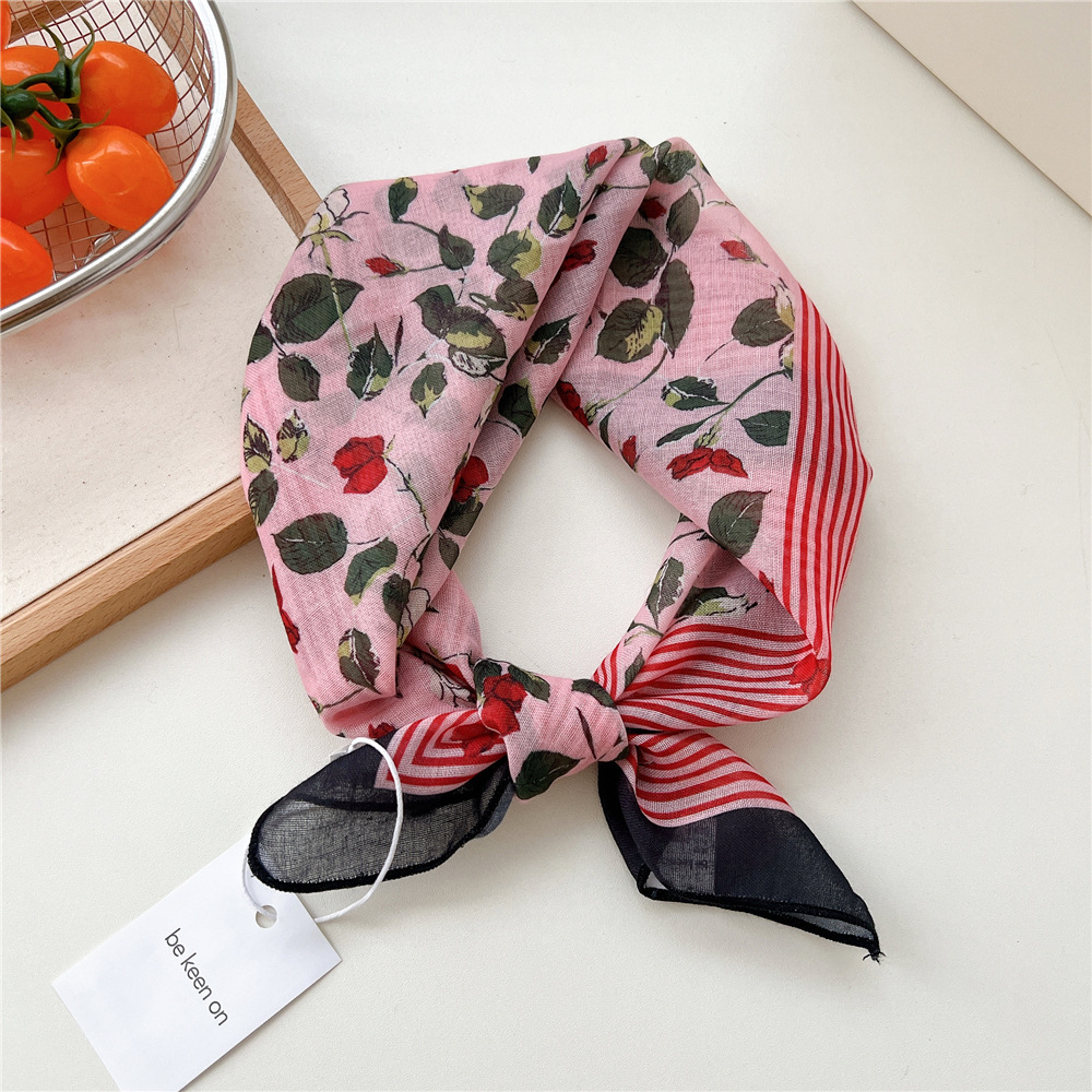 復古田園風高級感絲巾女系脖子時髦百搭領巾棉麻透氣配襯衫小方巾