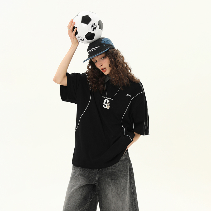 美式街頭Polo翻領學院風高級感短袖T恤女百搭T賉