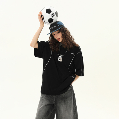 美式街頭Polo翻領學院風高級感短袖T恤女百搭T賉