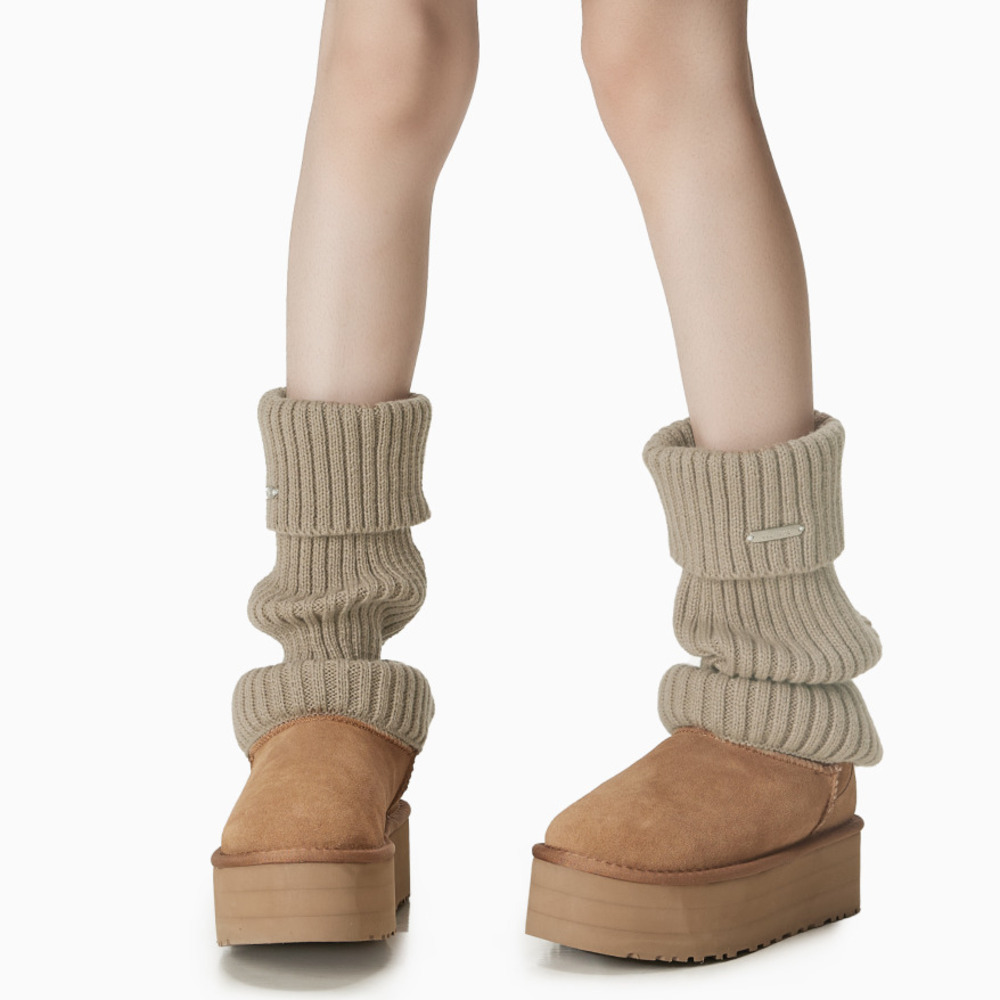 腿套白色針織女款冬季發熱保暖襪套雪地靴堆堆襪冬季小腿襪子加厚