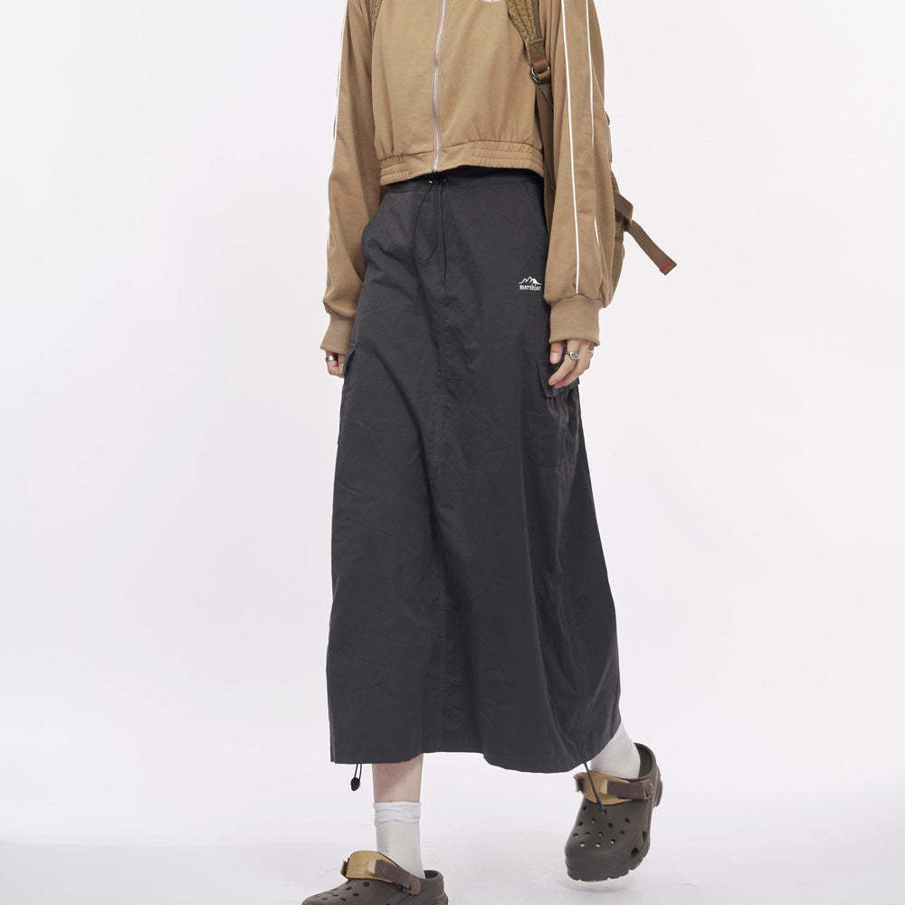 美式街頭復古辣妹露營風徒步百搭高腰口袋工裝裙長裙女