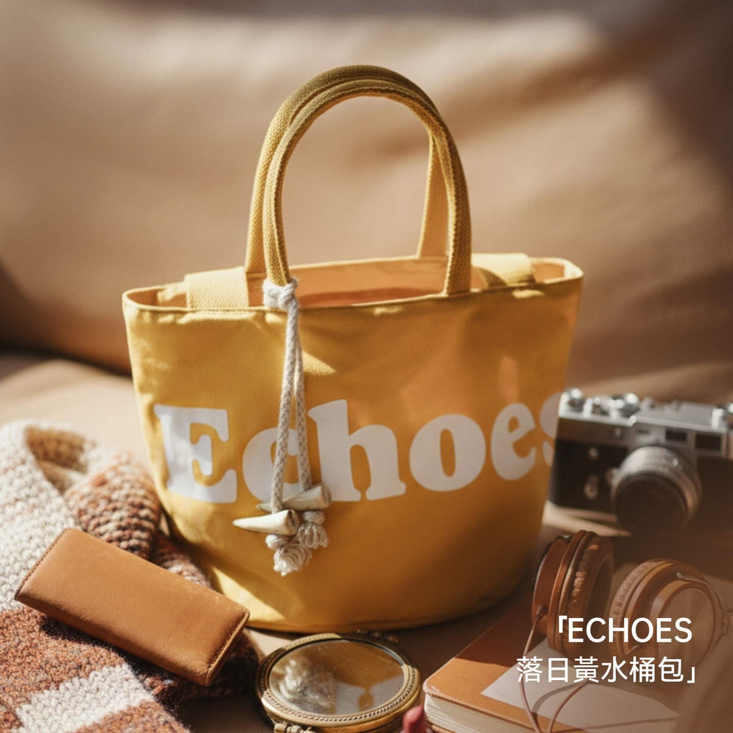 復古時尚手拎單肩黃色帆布水桶包斜挎包小個子單間手提包包女