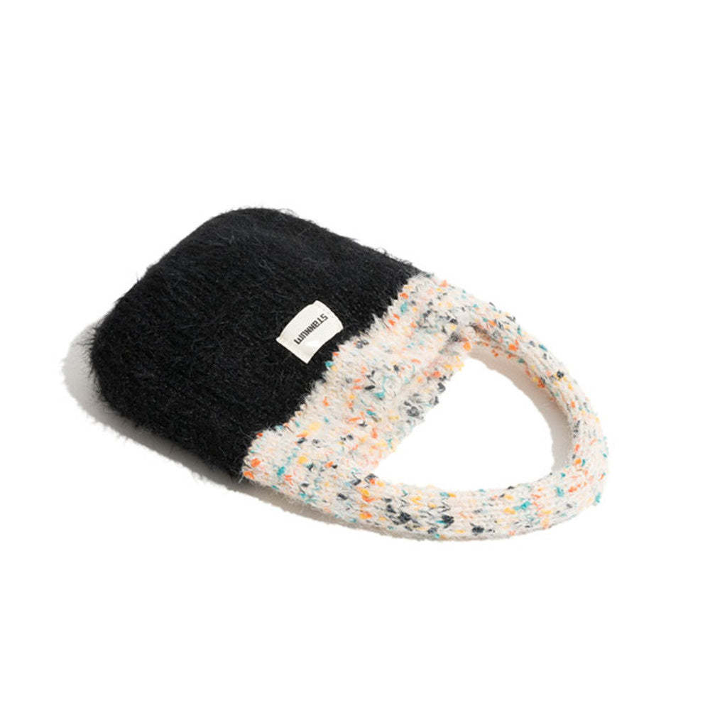 針織包可愛拼接撞色毛線手提包毛茸百搭手拎手機包