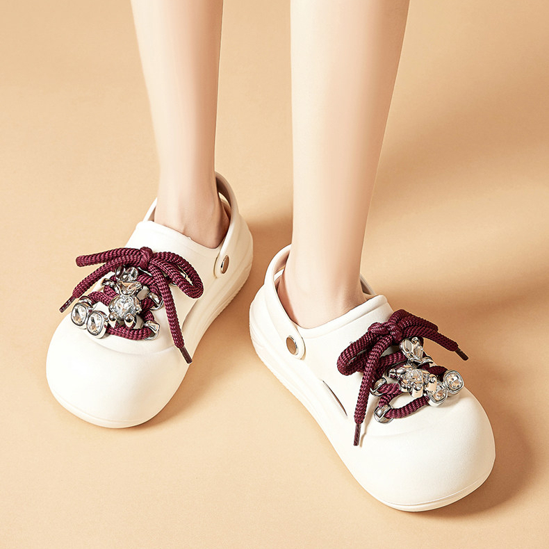 松糕厚底洞洞鞋女夏季新款水鑽蝴蝶結沙灘凉鞋包頭醜萌女拖鞋