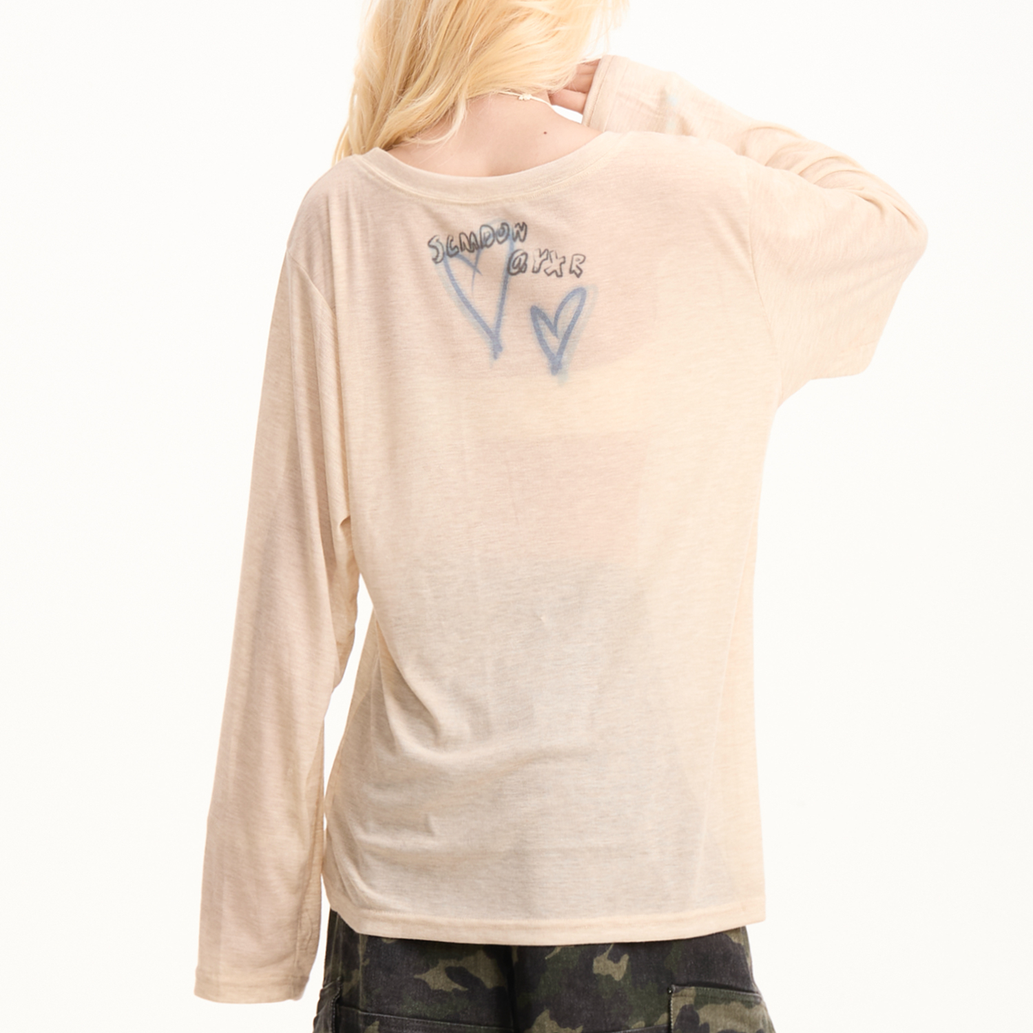 塗鴉印花薄款長袖T恤女新款慵懶微透夏季防曬休閒罩衫上衣