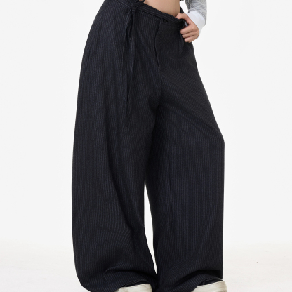 美式復古條紋西裝休閒褲女高級感垂墜感鬆弛慵懶闊腿褲子