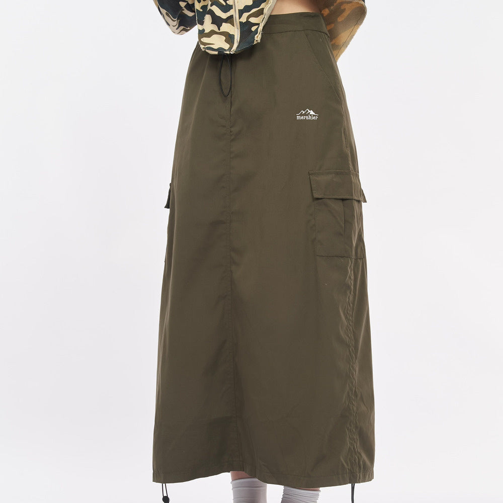 美式街頭復古辣妹露營風徒步百搭高腰口袋工裝裙長裙女