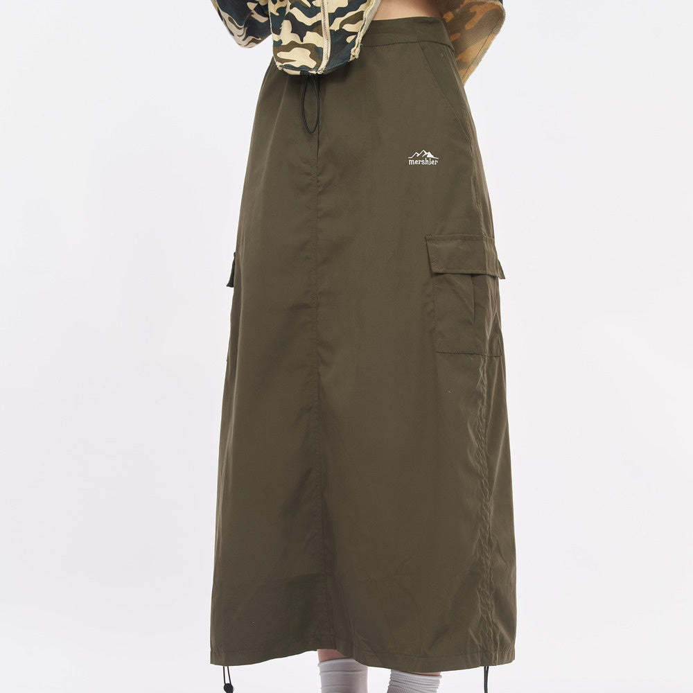 美式街頭復古辣妹露營風徒步百搭高腰口袋工裝裙長裙女