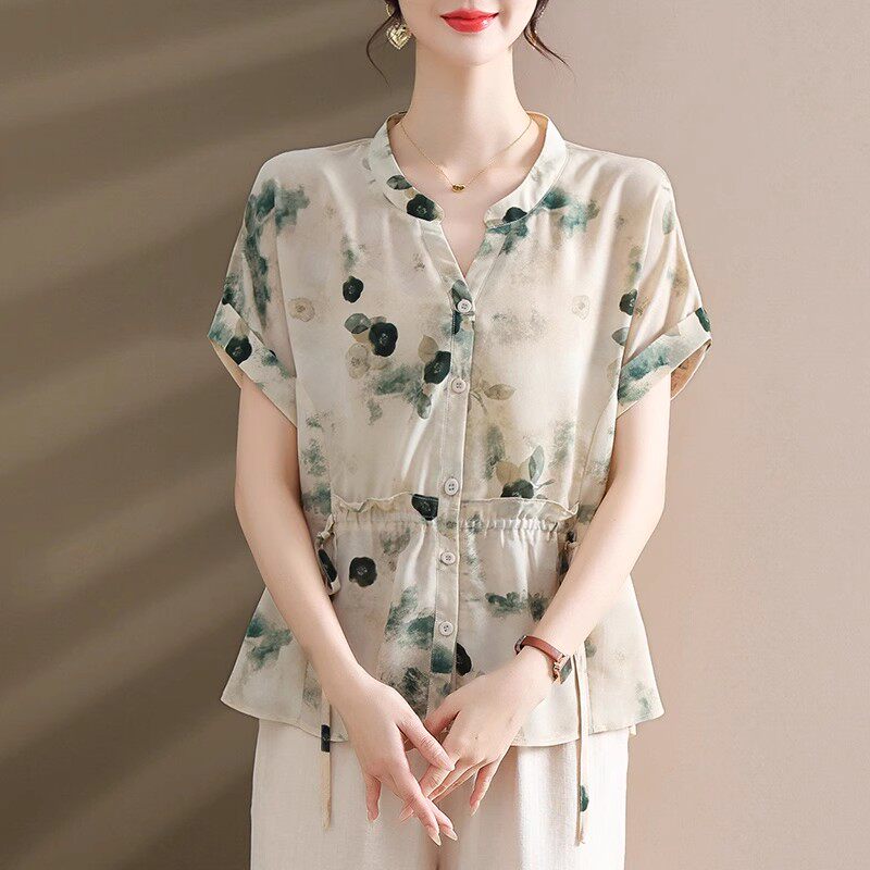 夏裝2026新款套裝短袖上衣50歲穿搭中老年夏季雪紡洋氣t恤女