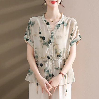 夏裝2026新款套裝短袖上衣50歲穿搭中老年夏季雪紡洋氣t恤女