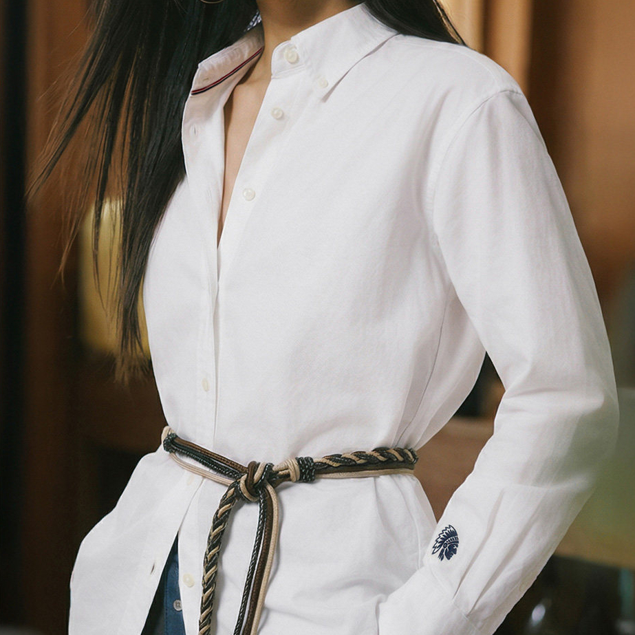 全純棉翻領西裝牛津紡襯衫刺繡疊穿長袖內搭上襯衣女士春