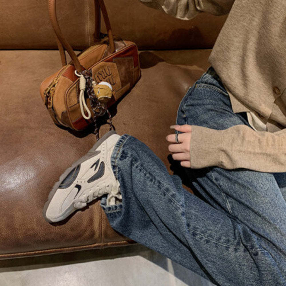 復古拼色增高休閒運動德訓鞋女阿甘鞋