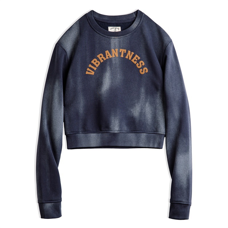 馬登女裝 美式仿蠟染衛衣字母印花長袖T恤休閒百搭圓領套頭上衣春秋女