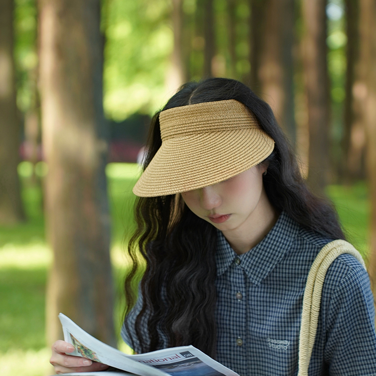 夏季草編空頂帽女出遊防曬帽簡約遮陽帽沙灘度假遮陽太陽帽