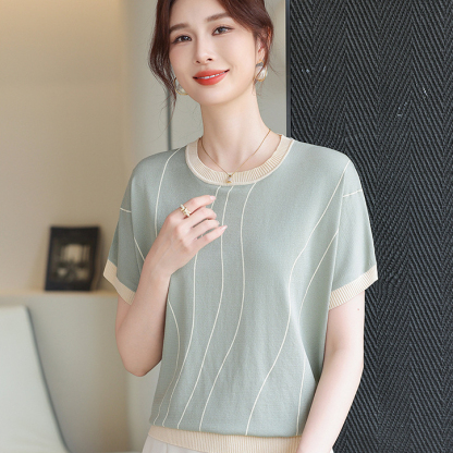 洋氣冰絲短袖小衫中年女裝夏裝上衣服中老年2026新款薄款T恤