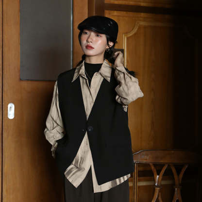 黑色西裝馬甲女春秋2025新款寬鬆設計感無袖外套坎肩復古港風馬甲