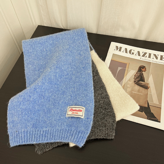 新款日系多巴胺撞色羊毛圍巾女秋冬季保暖百搭軟糯針織圍脖