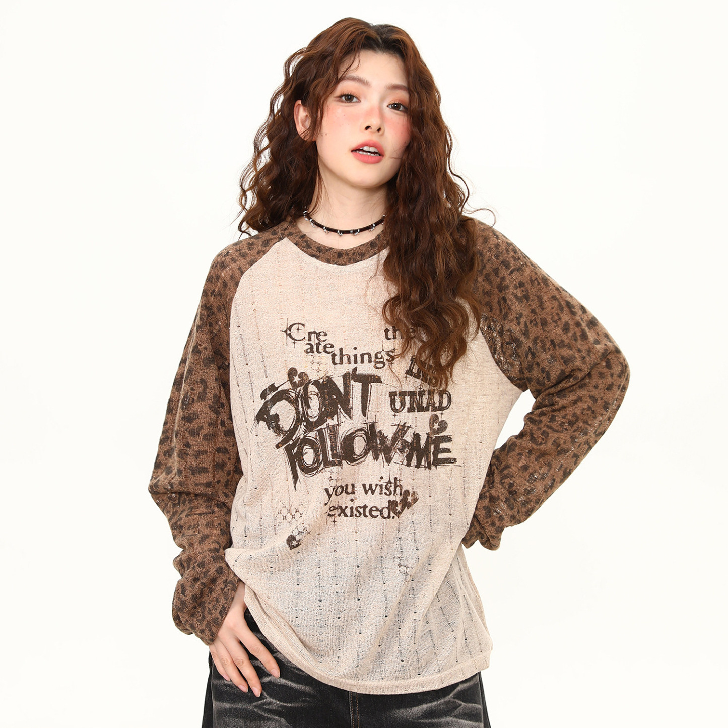 春季新款美式復古拼接撞色長袖T恤女寬鬆慵懶風防曬罩衫