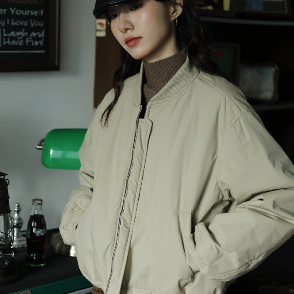 短款復古加厚寬鬆棉衣棉服外套女秋冬顯瘦拉鍊簡約小個子圓領上衣