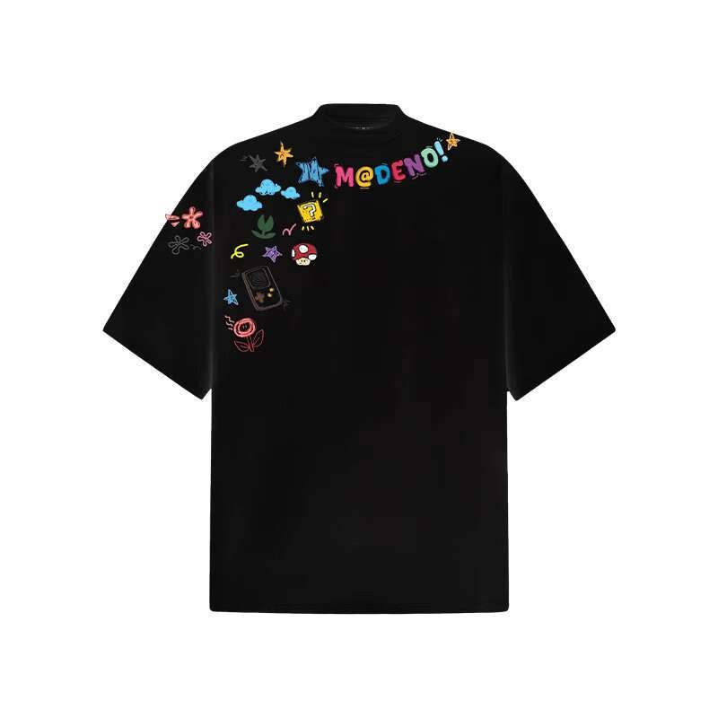 美式手繪塗鴉字母印花短袖女夏季新款寬鬆休閒T恤