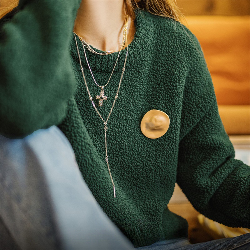 馬登女裝 美式顆粒絨圈圈毛衣復古套頭軟糯風針織衫內搭打底上衣秋季女