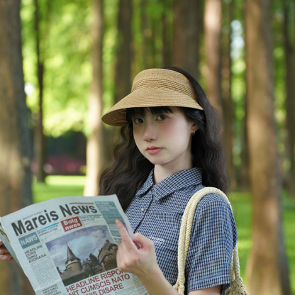 夏季草編空頂帽女出遊防曬帽簡約遮陽帽沙灘度假遮陽太陽帽