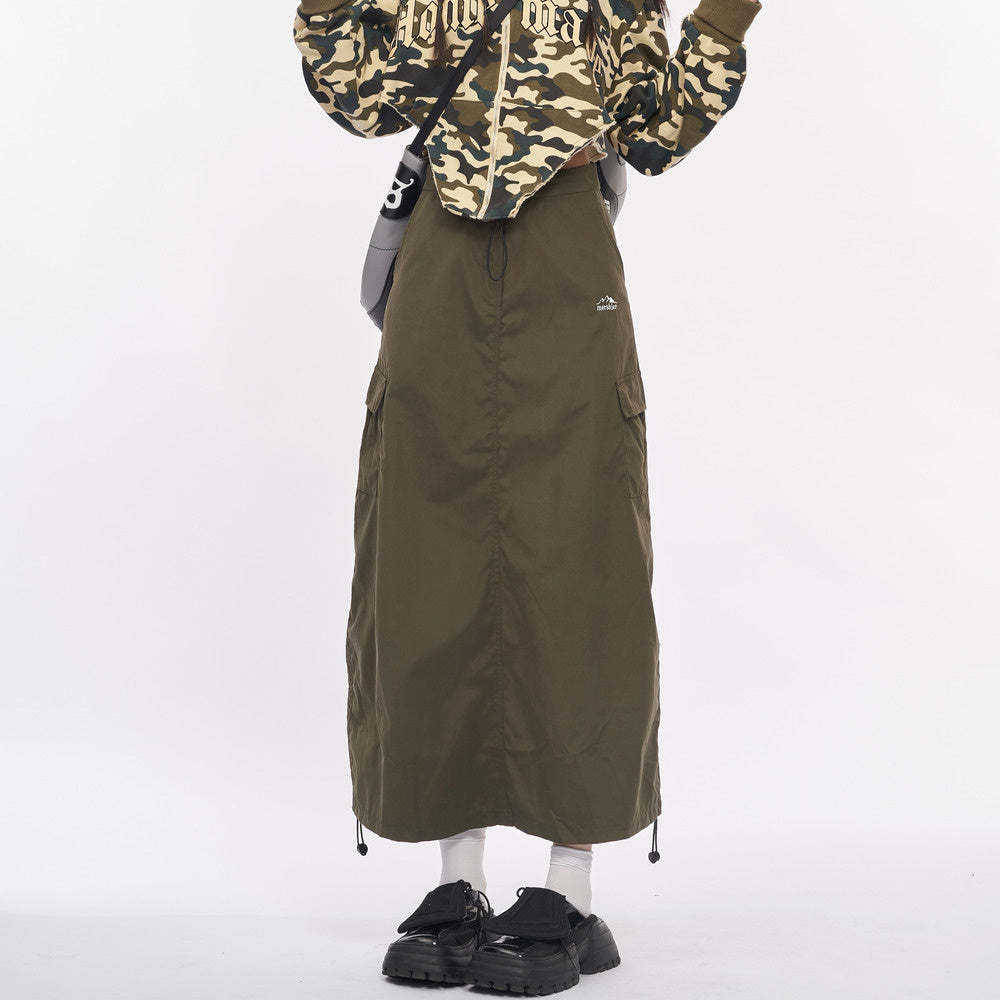 美式街頭復古辣妹露營風徒步百搭高腰口袋工裝裙長裙女