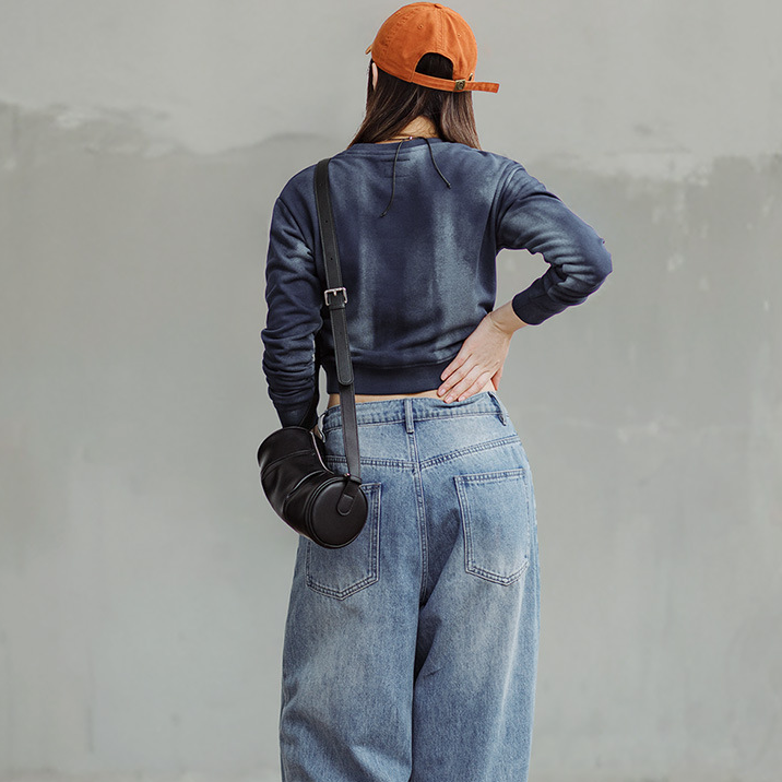 馬登女裝 美式仿蠟染衛衣字母印花長袖T恤休閒百搭圓領套頭上衣春秋女