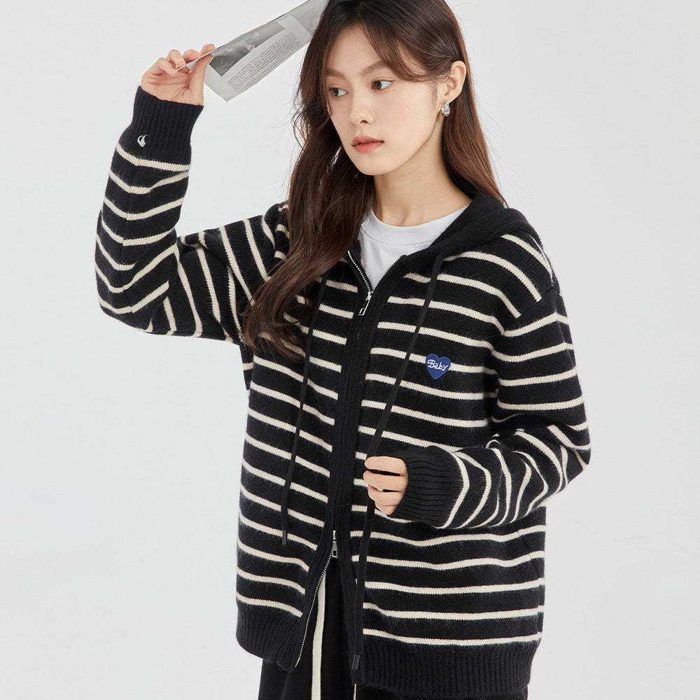 灰色連帽針織開衫外套女2024秋季新款寬鬆上衣