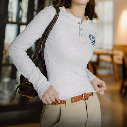 暮光之城印花亨利衫格雷系高智風打底衫復古柔感淺春系長袖女