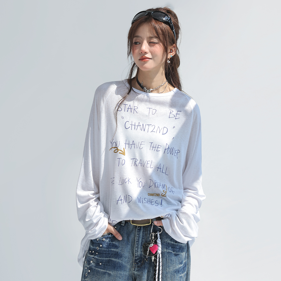 萊賽爾天絲長袖t恤女夏季薄款防曬罩衫寬鬆微透上衣