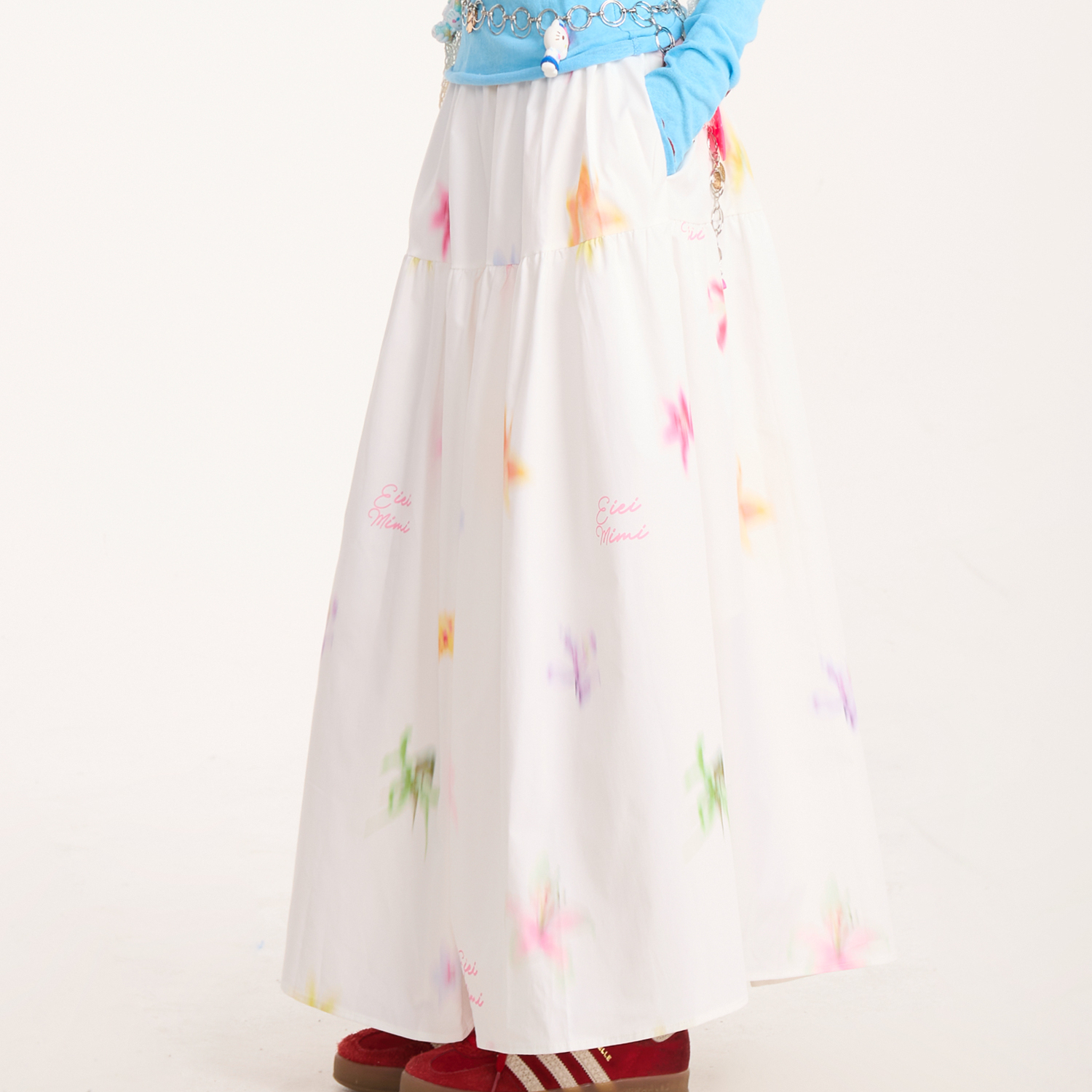 甜美暈染花卉印花半身裙女夏季少女氣質寬鬆A字百搭長裙