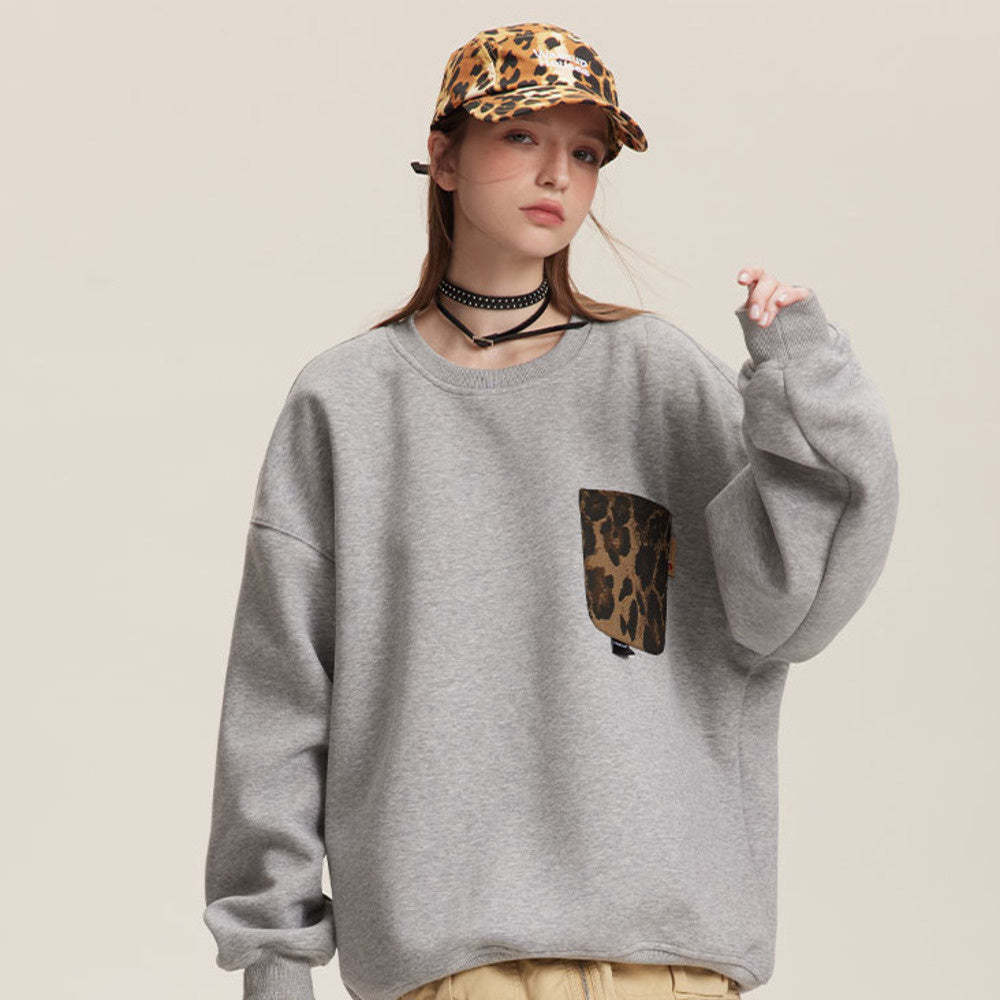 美式復古國潮斑紋拼接套頭衛衣女oversize寬鬆上衣