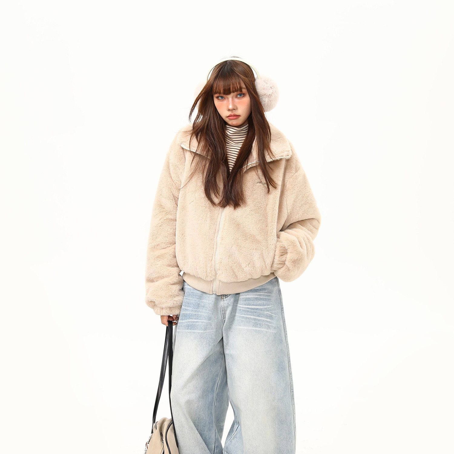 復古氣質高級感軟糯毛絨棉服外套女短寬鬆百搭冬季上衣