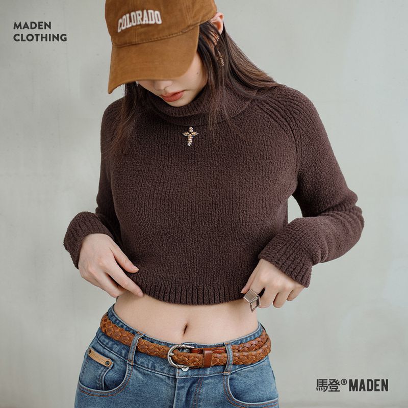 馬登女裝 仿羊羔絨高領衫保暖抗寒毛衣長袖磨毛內搭打底厚針織衫秋冬女