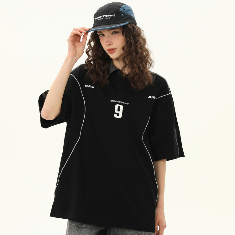 美式街頭Polo翻領學院風高級感短袖T恤女百搭T賉
