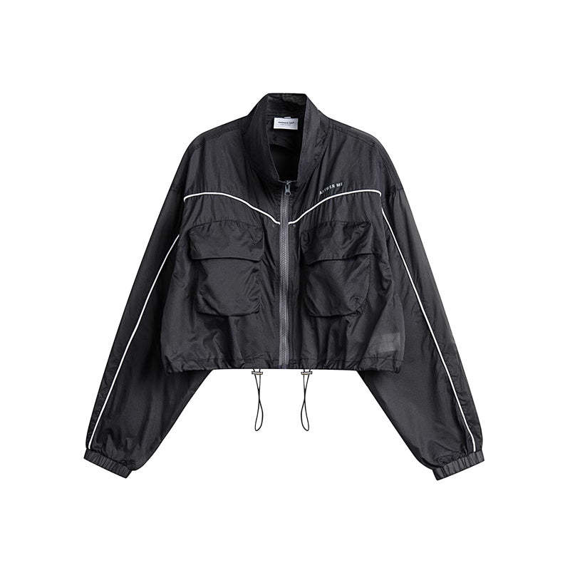 運動風立領抽繩設計感短款防曬衣新款外套夏薄款透氣