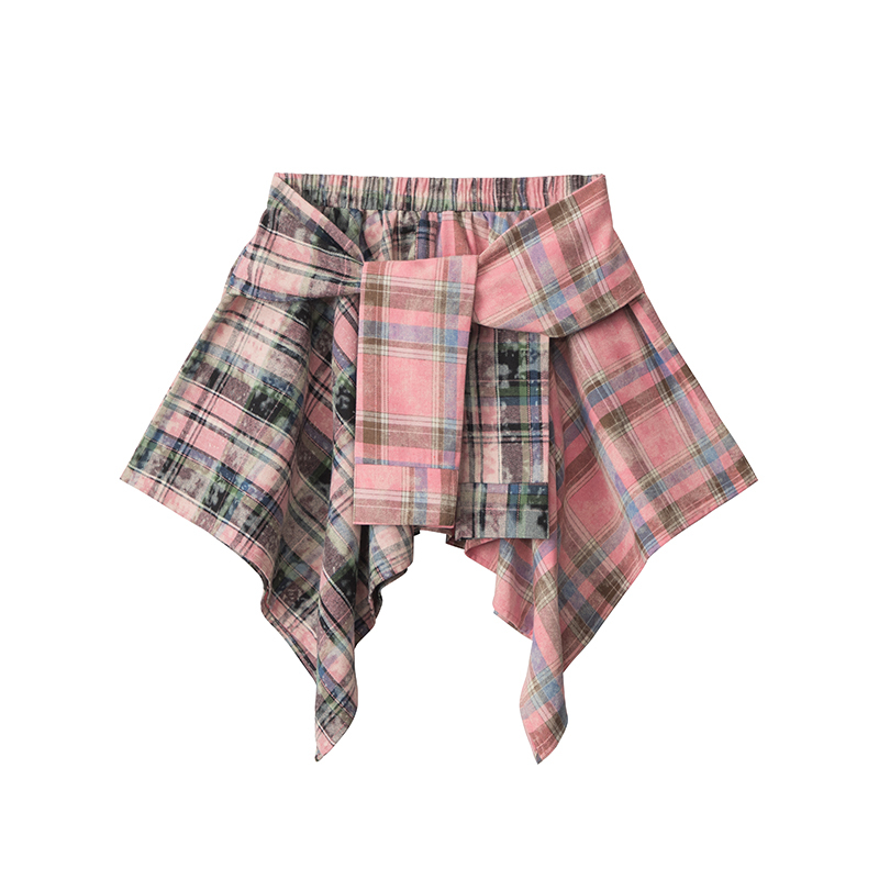 美式甜酷風格子不規則短裙夏新款設計感小眾撞色跳舞半身裙