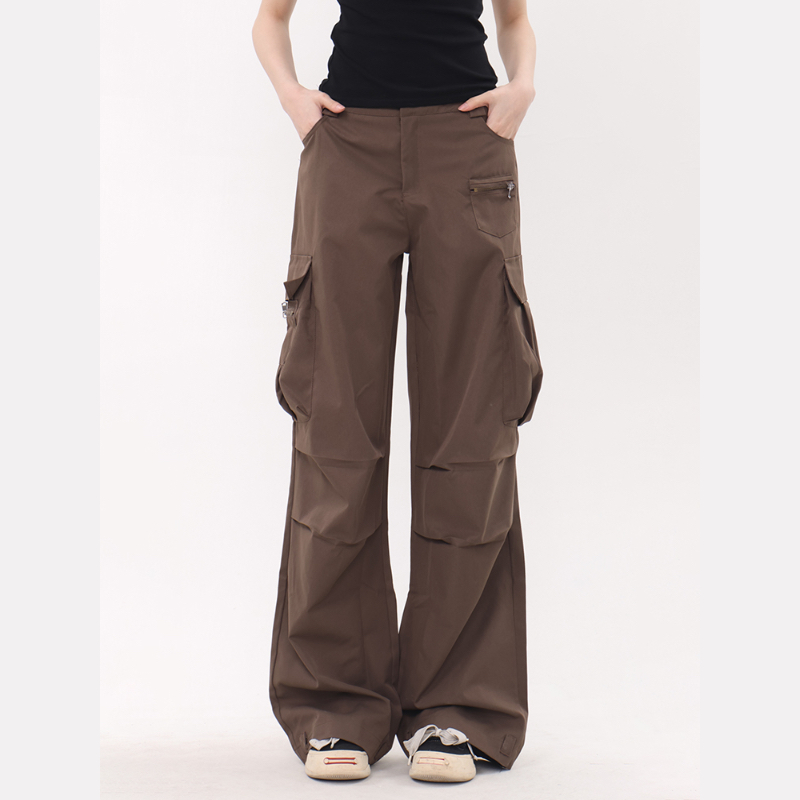 美式復古寬鬆直筒闊腿降落傘褲休閒工裝褲子