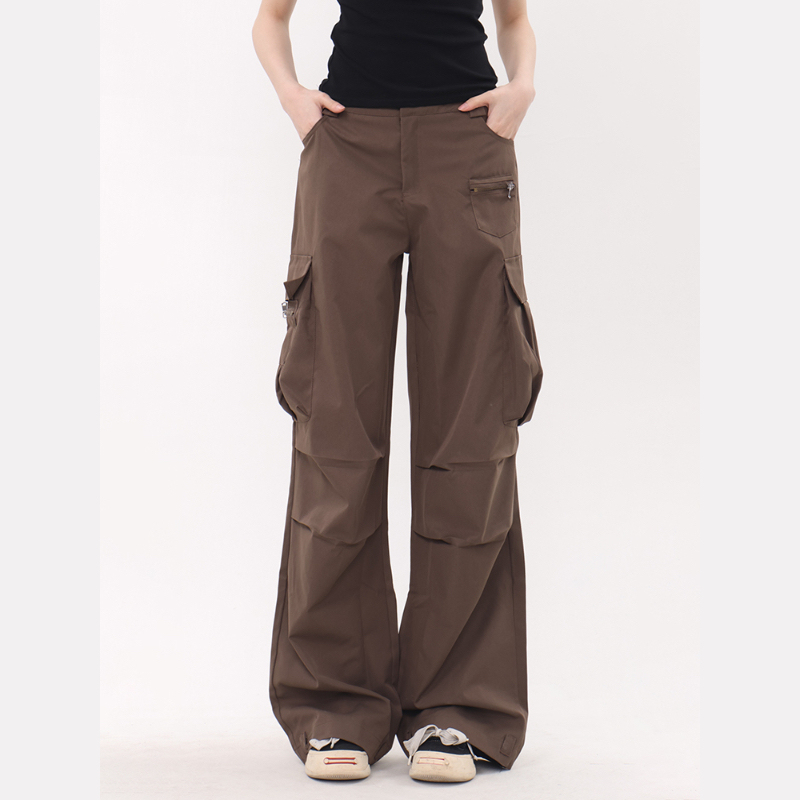美式復古寬鬆直筒闊腿降落傘褲休閒工裝褲子