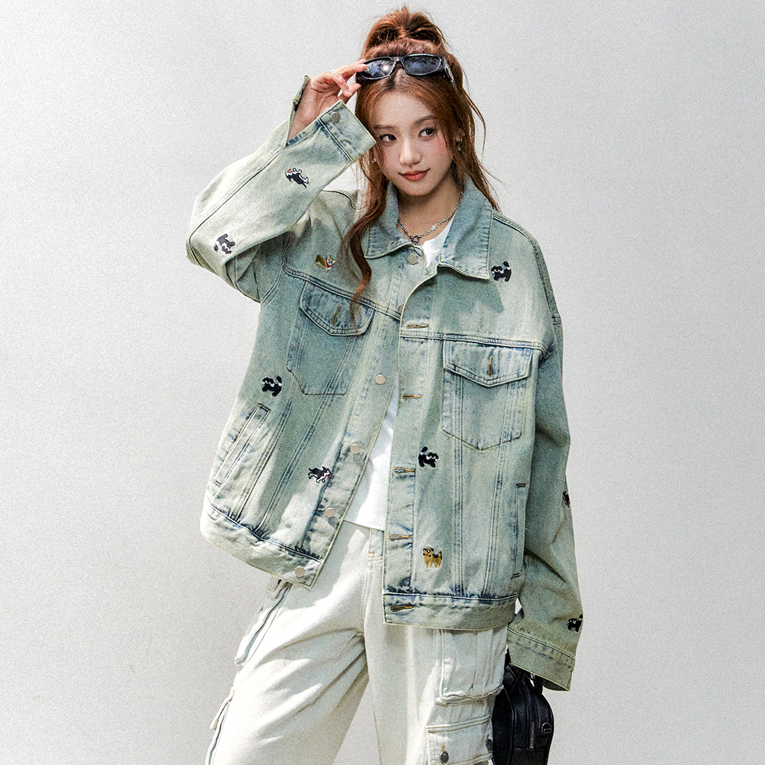 可愛猫狗刺繡牛仔外套女2025新款寬鬆慵懶小個子牛仔衣秋季