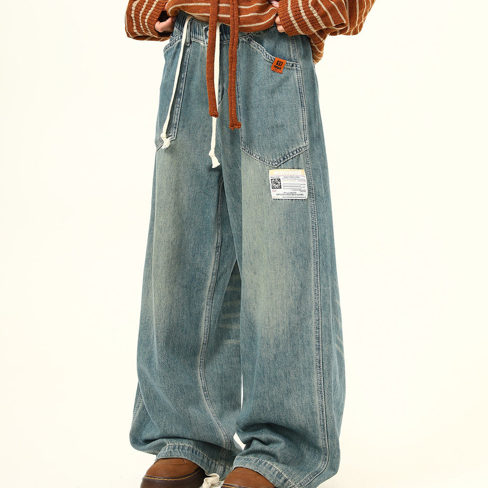 美式復古水洗baggy牛仔褲女秋季潮牌寬鬆直筒百搭老爹褲